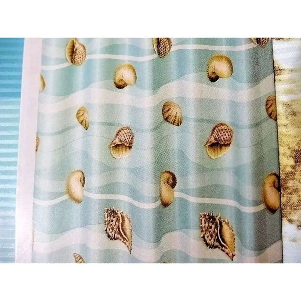 Shell Stripe Vinyl Shower Curtain Nautical Ocean Seaside Wipe Clean 70 x 72 NIP